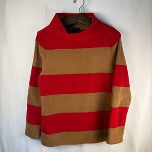 Talbots Microfleece Mockneck Pullover Top, Red and Tan Striped